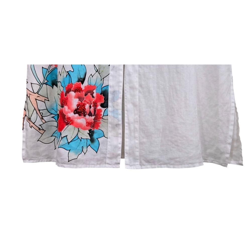 Citron Artsy Ramie Floral Butterfly Beaded Frog Button Kimono Tunic Women's M - Picture 6 of 9